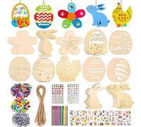 SZ Lucky Sheeps Kit de Décoration de Pâques, 396 Pièces Ornements en Bois, avec Stylo Aquarelle, Cloches, Strass, Yeux, Corde, Autocollants (Couleur B)