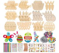 SZ Lucky Sheeps Kit de Décoration de Pâques, 396 Pièces Ornements en Bois, avec Stylo Aquarelle, Cloches, Strass, Yeux, Corde, Autocollants (Couleur E)
