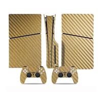 Szaerfa Accessoires pour Console de Jeu et Manette de Jeu,Housse de Protection pour Sony PS5 Slim Disc Edition,Autocollants en Vinyle pour PlayStation 5 Slim, Coque protectrice Anti-Rayures (Or)