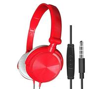 Szaerfa Casque Filaire, Casques Intra-Auriculaires écouteurs stéréo Basse avec Microphone, Casque Filaire Portable Pliable de 3,5 mm pour Ordinateur Portable Smartphone (Rouge)