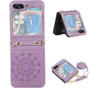 Szakdws Étui en cuir de qualité supérieure pour Samsung Galaxy Z Flip 6 5G avec protection de charnière, motif mandala fleur, bandoulière réglable, violet