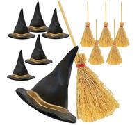 szaluyk Mini chapeau de sorcière - Kit de balai - Accessoire de fête décoratif - Accessoire de maison de - Décoration de mariage pour anniversaire d'enfant, bébé, petite fille - Halloween