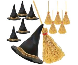 szaluyk Mini chapeau de sorcière - Kit de balai - Accessoire de fête décoratif - Accessoire de maison de - Décoration de mariage pour anniversaire d'enfant, bébé, petite fille - Halloween