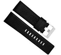 SZCURC 22-30 mm Litchi grain Bracelet en cuir véritable Bracelet de montre doux et confortable, Noir argent, 26 mm