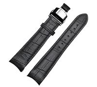 SZCURC Bracelet de montre à extrémité incurvée Bracelet en cuir véritable 20 mm 21 mm 22 mm Bracelet de remplacement élégant et durable, papillon noir noir, 21 mm