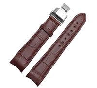 SZCURC Bracelet de montre à extrémité incurvée Bracelet en cuir véritable 20 mm 21 mm 22 mm Bracelet de remplacement élégant et durable, Papillon argenté marron, 21 mm