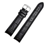 SZCURC Bracelet de montre à extrémité incurvée Bracelet en cuir véritable 20 mm 21 mm 22 mm Bracelet de remplacement élégant et durable, épingle en argent noir, 20 mm