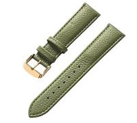 SZCURC Bracelet en cuir véritable motif litchi cuir souple 14-22 mm accessoires de bracelet de montre, or vert olive, 15 mm