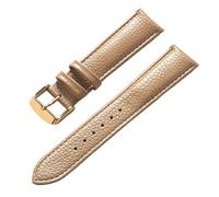 SZCURC Bracelet en cuir véritable motif litchi cuir souple 14-22 mm accessoires de bracelet de montre, or beige, 21 mm