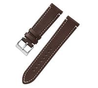 SZCURC Lychee Grain Bracelet de montre en cuir véritable 18-24 mm Bracelet à boucle en métal argenté Bracelet, Café, 20 mm