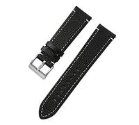 SZCURC Lychee Grain Bracelet de montre en cuir véritable 18-24 mm Bracelet à boucle en métal argenté Bracelet, Noir, 20 mm