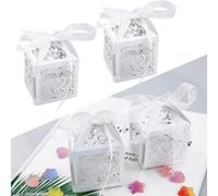 SZCXDKJ 50 Boîtes à Dragées Mariage Blanc à Fleur 5x5x7,5cm - Boîte Bonbon Boîte Cadeau pour Invités - Mariage, Baptême, Anniversaire
