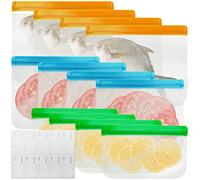 SZCXDKJ Lot de 12 sacs réutilisables en silicone + étiquettes de congélation, sacs alimentaires étanches avec triple fermeture éclair