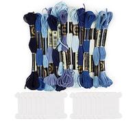 SZCXDKJ Lot de 14 écheveaux de fils à broder bleus pour point de croix Bleu