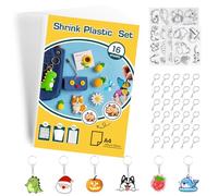 SZEBISOA 46 Pièces Plastique Fou Porte Clé (12 Feuilles A4 de feuille plastique fou, 2 Feuilles A4 et 2 Feuilles A5 avec Motifs, 30 Anneaux Porte-Clés) Shrink Plastic pour Projets Créatifs.