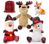 SZEE Lot de 3 Jouets de Noël pour Chien, Jouets Sonores pour Chiens Moyens/Grands, Jouets à Mâcher Interactifs et Indestructibles en Tissu Côtelé avec Broderies, Christmas Squeaky Dog Toys
