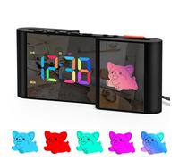 SZELAM Horloge numérique avec veilleuse RVB, dessin animé, grand écran avec port de charge USB, double réveil pour chambre à coucher, gradation automatique, 5 niveaux de volume, horloge de jour pour