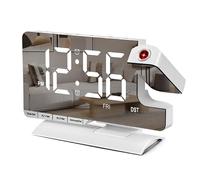 SZELAM, horloge numérique, réveil de chevet avec projection, horloge miroir de 18,5 cm avec projecteur rotatif à 180°, double réveil avec 3 modes, réglage de la luminosité, DST, fonction