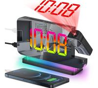 SZELAM Réveil à Projection, 18,7 cm, Horloge numérique LED, Grand écran, avec projecteur Rotatif à 180°, veilleuse RVB, Port USB C, Horloge de Bureau Moderne pour décoration de Chambre à Coucher