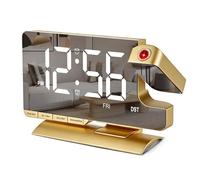 SZELAM Réveil de chevet avec réveil numérique à projection, horloge miroir de 18,5 cm avec projecteur rotatif à 180°, double réveil avec 3 modes, réglage de la luminosité, DST, fonction snooze, port