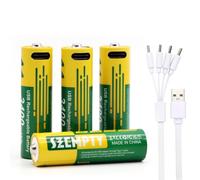SZEMPTY Lot de 4 piles AA rechargeables 3400 mWh 2250 mAh 1,5 V USB-C Lithium AA - Avec câble de charge 4 en 1 de type C - Plus de 1200 cycles.