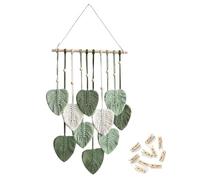 SZETOSY Tapisserie de Macrame feuilles vertes avec clips en bois, mur accroché tapisserie fait à la main photo clips titulaire, Boho décoratif Affichage des images de avec perles en bois