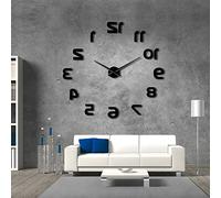 SZG Bricolage Grand Miroir Mural Design Moderne numéros inversés sans Cadre Effet Miroir de Luxe Grande Aiguille Horloge inversée (Noir, 37")