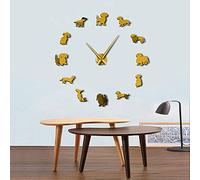 SZG Bricolage Teckel Art Mural Wiener-Chien Chiot Chien Animal de Compagnie sans Cadre Horloge Murale géante avec Effet Miroir Saucisse Chien Grande Horloge (Or, 27")