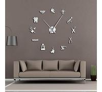 SZG Dentiste Bricolage Horloge Murale géante médecin Dentaire surdimensionné Horloge Murale Grande Aiguille Miroir Dentiste Bureau décor Dentiste Cadeau médecin Art (Argent, 47")