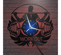 SZG Haltérophilie d'entraînement, haltères, Horloge Murale de Disque Vinyle de Fitness pour Salon de Cuisine, Cadeau pour Hommes/Femmes/Maman/Papa(B) avec LED