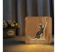 SZG Mignon Chat Thème 3D Lampe en Bois Lampe LED Veilleuse Maison Chambre Décoration Lampes de Table Créatives pour les Amoureux des Animaux Cadeaux