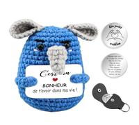 Szhhrxi Poupées de Éléphant Positive en Français, Pocket Hug Éléphant Positif au Crochet avec Porte Clés, Cadeau Femme Original & Amusant, Drôle Cadeaux pour Enfant Couple Collègue