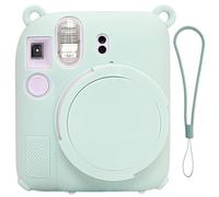 SZHSYJY Étui souple en silicone pour appareil photo Fujifilm Instax Mini 12 et Mini 12 avec housse d'objectif amovible et dragonne Vert menthe