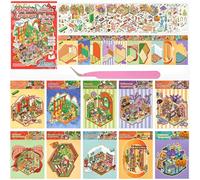 SZHTFX 10 Jeux de Livres de Stickers de Scène 3D de Noël, Scène Miniature 3D de Noël Simulée, Stickers Cartoons Mignons pour, Carnets de Scrapbooking Amusants pour les Amateurs de Bricolage & Filles