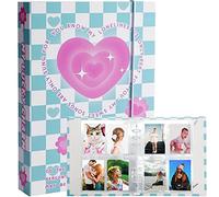 SZHTSWU Album photo Kpop A5 avec 20 pochettes intérieures de 7,6 cm à feuilles mobiles rechargeables à 6 anneaux pour rangement de cartes photo (motif écossais bleu cœur)