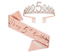 SZHUIHER 5ème Anniversaire Ceinture et diadème pour Filles, Couronne de Ceinture d'anniversaire en Or Rose 5 & Fabuleux Ceinture et diadème, 5ème Cadeaux d'anniversaire pour Joyeux 5ème Anniversaire
