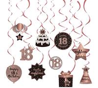SZHUIHER Joyeux 18e Anniversaire Suspendu décorations de Plafond de tourbillons, 18 tourbillons Suspendus en Aluminium pour 18 Ans de décoration de fête d'anniversaire Rose et Or