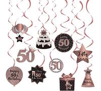 SZHUIHER Joyeux 50e Anniversaire fête Suspendus tourbillons ruisseaux décorations de Plafond, célébration 50 tourbillons Suspendus avec découpes pour 50 Ans Fournitures d'anniversaire en Or Rose