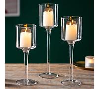 Sziqiqi 3 Pièces Bougeoir en Verre, Chandelier Support pour Bougies Piliers Chauffe-Plat Transparent, Moderne Candélabre Photophore pour Table Deco Salon Noel Maison Cadeaux de Mariage Fêtes