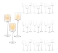 Sziqiqi 30 Pièces Bougeoir en Verre, Chandelier Support pour Bougies Piliers Bougies Chauffe-Plat Transparent, Moderne Candélabre Photophore pour Table Deco Salon Noel Maison Cadeaux de Mariage Fêtes