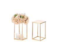 Sziqiqi 40cm Doré Rectangle Centre de Table Mariage Vase avec Assiettes - 2 Pièces Géométriques Vases Centre de Table Fleur en Métal Vase Mariage Haut Anniversaire Bapteme Noel Communion Nouvel