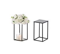 Sziqiqi 40cm Noir Rectangle Centre de Table Mariage Vase avec Assiettes - 2 Pièces Géométriques Vases Centre de Table Fleur en Métal Vase Mariage Haut Anniversaire Bapteme Noel Communion Nouvel