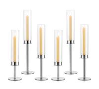 Sziqiqi 6 Pièces Bougeoir Argent pour Centre de Table Mariage - 48cm Bougeoirs en Métal Moderne Chandeliers en Verre Photophore Decorative Cadeau pour Mariage Noël