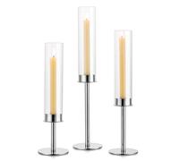 Sziqiqi Bougeoirs en Métal pour Centre de Table Mariage - 48/42/36cm Moderne Bougeoirs Decorative Chandeliers avec Transparente Verre Cadeau pour Mariage Noël, Argent