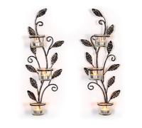 Sziqiqi Bougeoirs Muraux Leaf - Applique Murale Noire Candélabre avec 6 Bougies Chauffe-Plat en Verre Applique Murale pour Bougies pour Salon Salle de Bain Salle à Manger