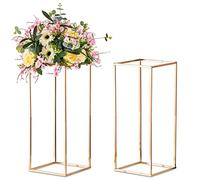 Sziqiqi Centres Table Mariage Vases Or, 2 Pièces 60cm Haut Support Fleurs Colonne Vase Sol Métal Pièce Maîtresse Géométrique Supports Présentoir Rectangulaire pour Décoration Fête Mariage