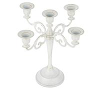 Sziqiqi Chandelier Bougeoir à 5 Branches, Blanc, Zinc | Candelabre Style Shabby Chic, Montage Simple avec Notice, Chandelier de Table pour Salon, Maison de Campagne, Pâques, Noël