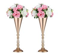 Sziqiqi Ensemble de 2 Pièces Maîtresses de Mariage en Métal pour Les Tables de Réception, Support de Vase à Fleur en Or, Décors de Base pour la Fête, Anniversaire, Cérémonies de Célébration, Or
