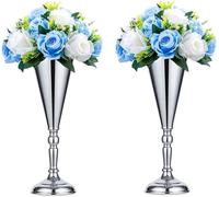 Sziqiqi Ensemble de 2 Pièces Maîtresses de Mariage en Métal pour Les Tables de Réception, Support de Vase à Fleur en Argent, Décors de Base pour la Fête, Cérémonies de Célébration, Argent