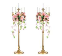 Sziqiqi Grand Chandelier Doré sur Pied, à 5 Branches, Lot de 2, 124 cm | Candelabre en Métal, Montage Simple avec Notice, Bougeoir pour Mariage, Fête, Événement, Ceremonie